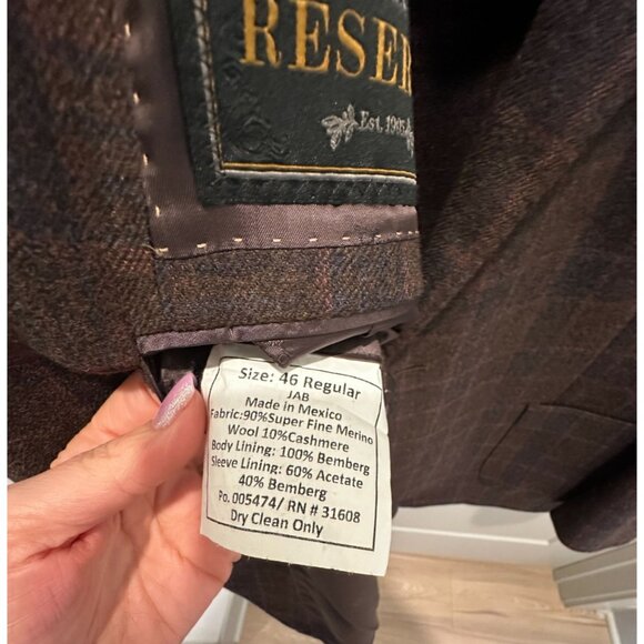 E.thomas Blazer 46R Jos A Bank Reserve Micro Checked Wool Cashmere - Picture 4 of 11